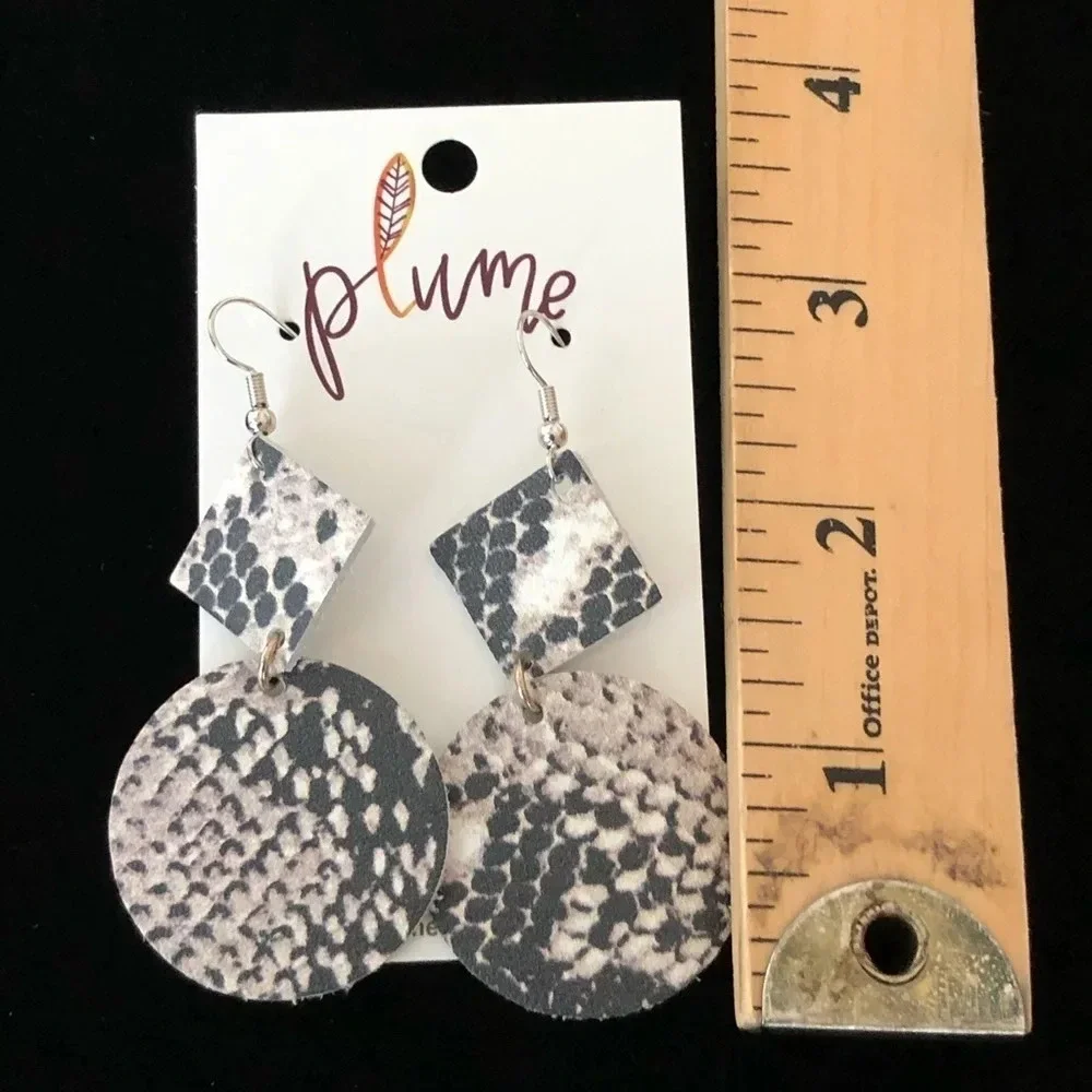 New Plume‎ Leather Faux Snakeskin Geo Earrings NWT